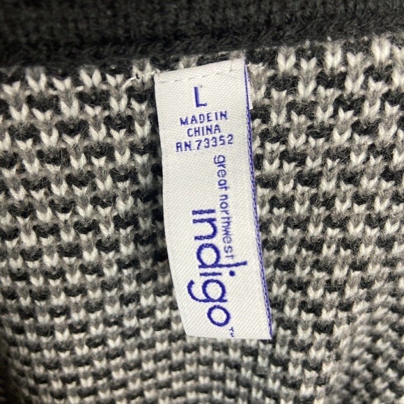 Indigo Black Button Side Fringe Cowl Neck Poncho L - Picture 10 of 11